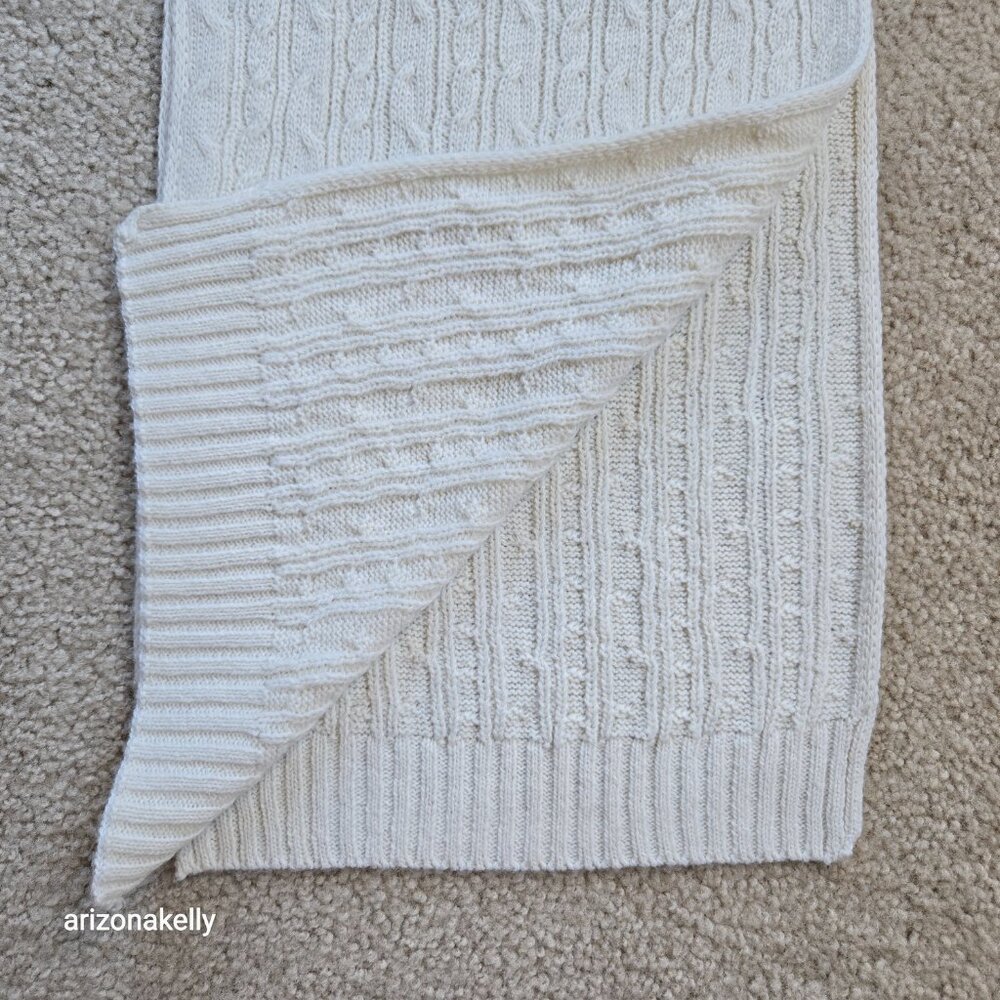 Wool or Wool Blend Cable Knit Ivory Scarf - Picture 6 of 15
